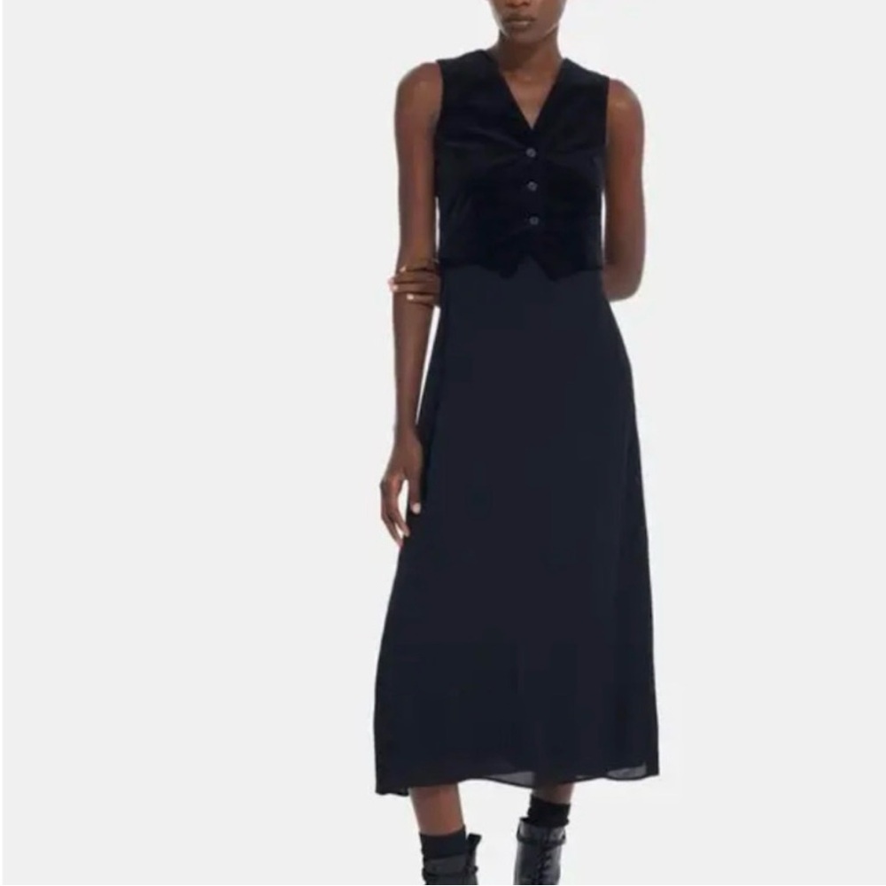The Kooples Black Velvet Sleeveless Vest Dress